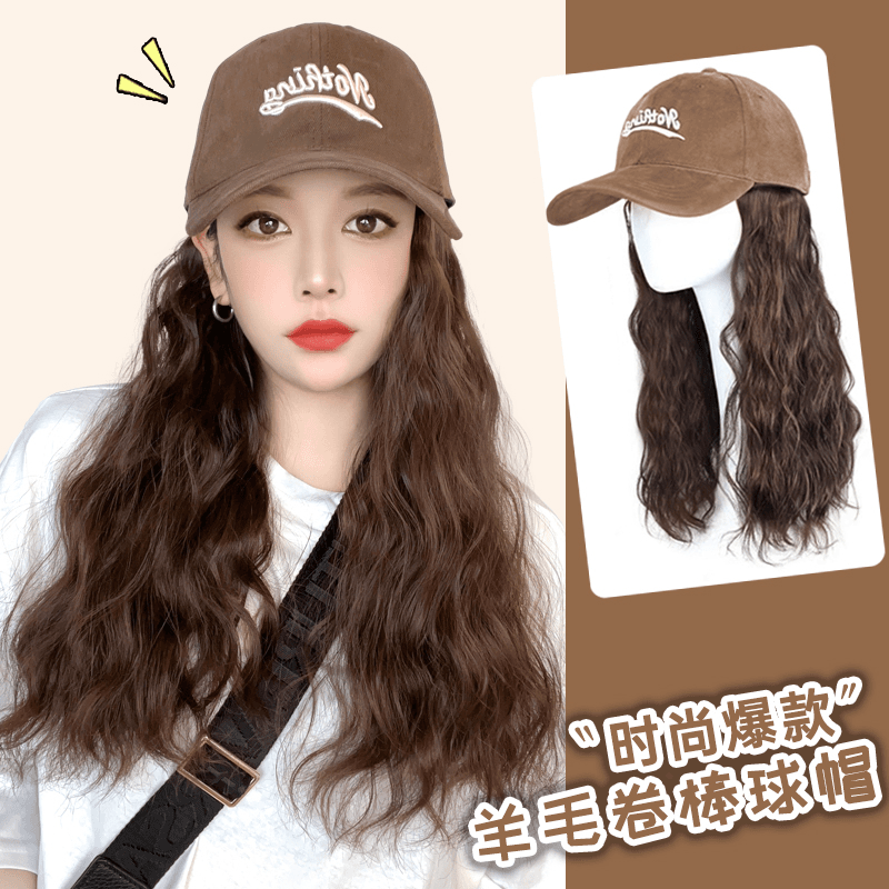 【帽子假发】大晨NO棒球帽子假发羊毛卷女2023春秋新款韩国绒显脸小
