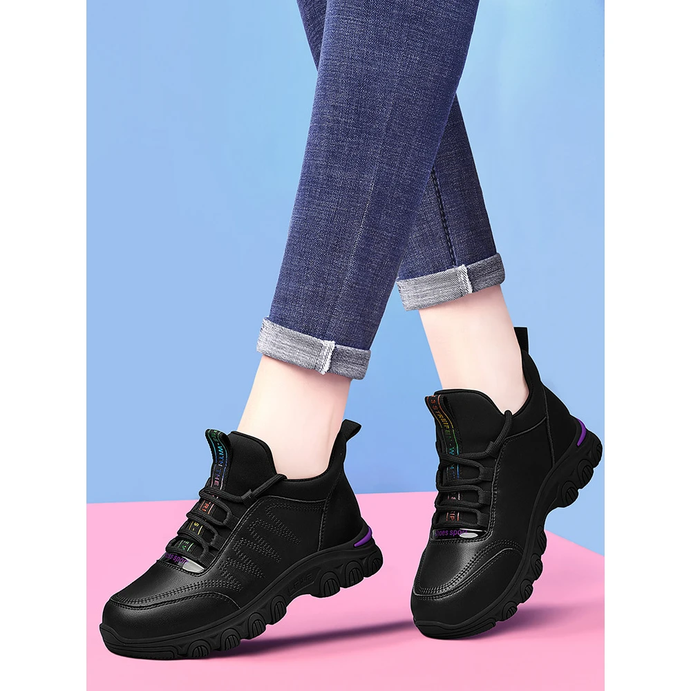 运动鞋女春秋2023年新款不累脚女鞋软底真皮老爹鞋轻便旅游鞋