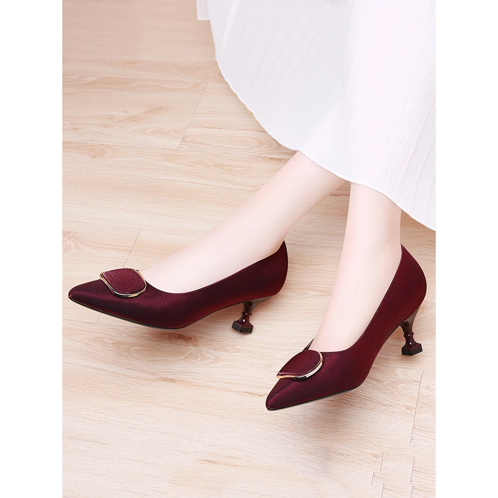 婚礼妈妈鞋高跟鞋女夏季不累脚喜庆中跟配旗袍红色喜婆婆细跟单鞋