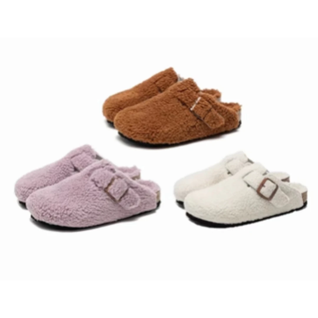 【工厂店毛毛拖】羊羔毛女半托包头毛托