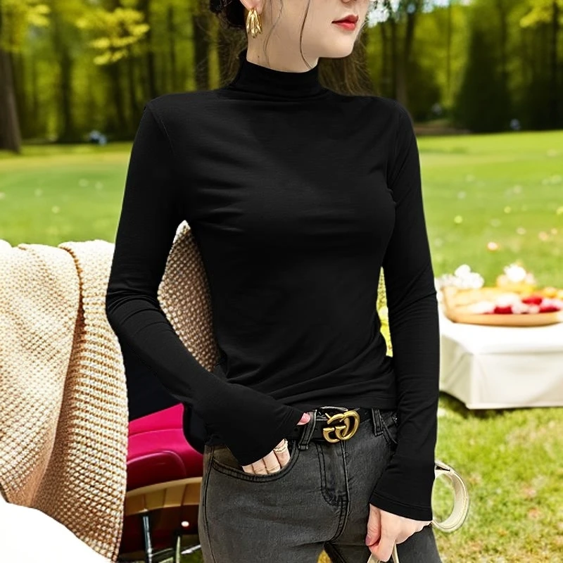 肌底衣春秋冬半高领洋气保暖加绒打底衫网红洋气内搭加绒打底