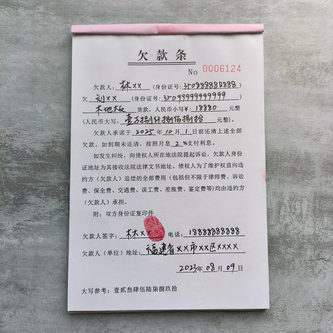 欠条本借条合同正规个人贷款欠款凭证收款单借款单据收据本二联