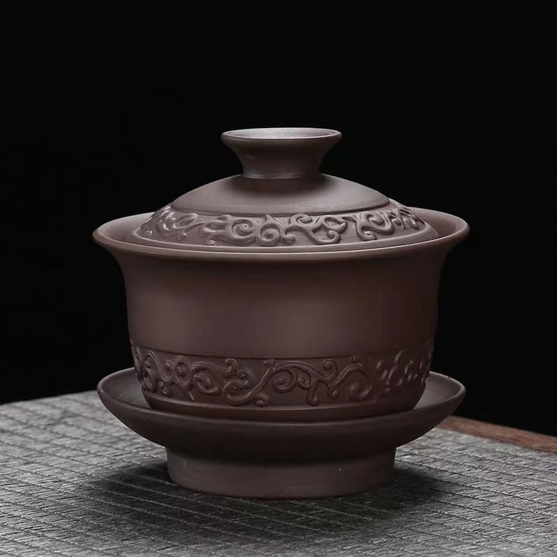 紫砂祥云盖碗 G504
