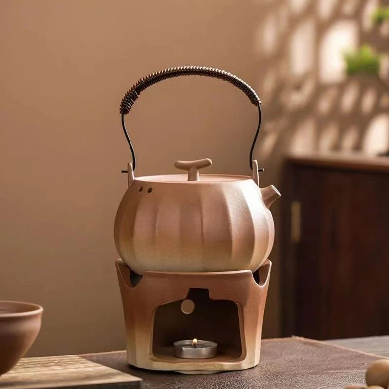 老陶泥复古陶瓷家用小型粗陶提梁壶温茶炉500毫升 A59