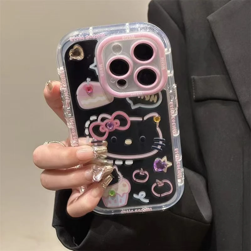 卡通线条KT猫苹果14手机壳化妆镜iPhone13promax12/11华为MATE40P