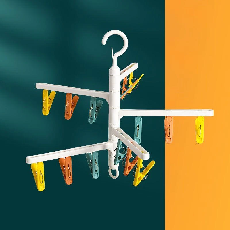 百佳折叠衣架晾袜子内衣夹多夹子多功能防风晾衣夹架晒衣架子神器
