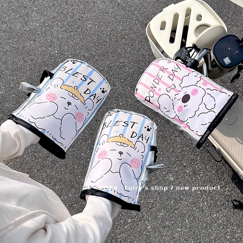 可爱电动车手把套女冬季加绒防水骑行保暖防风防寒电瓶摩托车手套