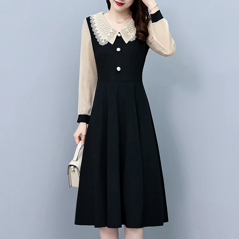 网红假两件套时尚洋气修身显瘦大码女装胖mm长袖打底连衣裙子秋季