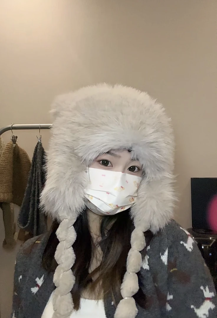 包包帽秋冬新款加厚雷锋帽护耳帽女保暖防风防寒骑车可斜挎仿兔毛