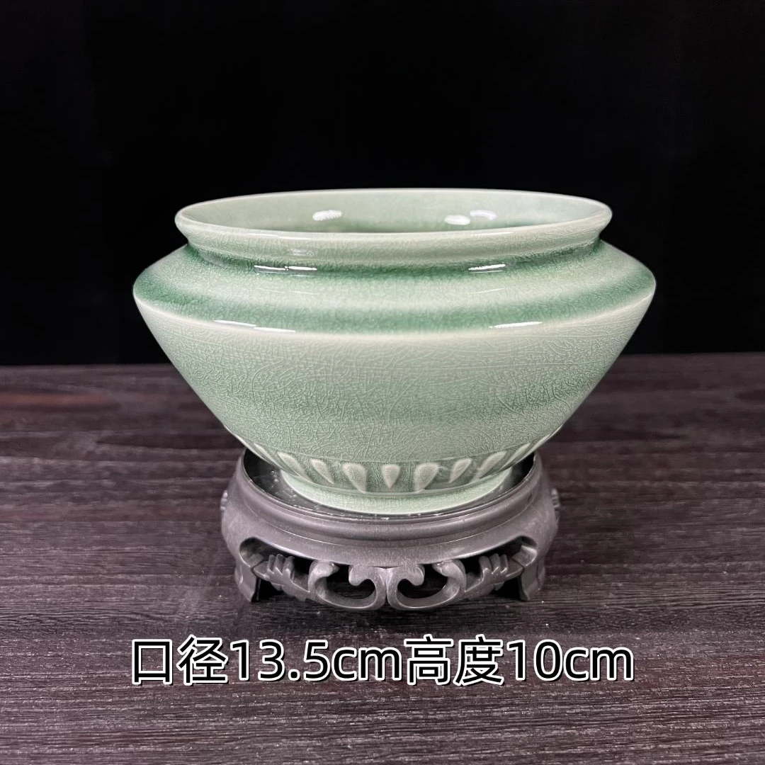 冰裂绿圆形罐子造景花盆陶瓷中式绿植盆景盆