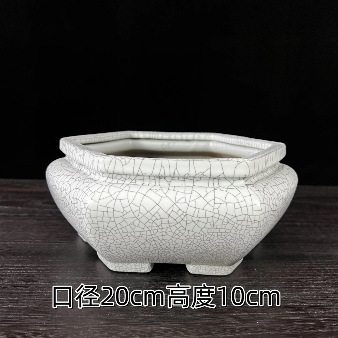 白汝瓷大号六方造景花盆陶瓷紫砂中式绿植盆景盆