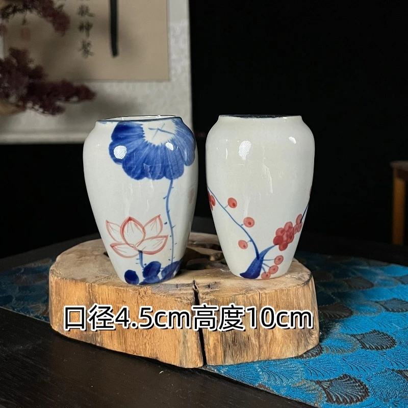 手绘青花瓷釉下彩绿植盆景小老庄花盆飘枝悬崖盆4.5*10cm