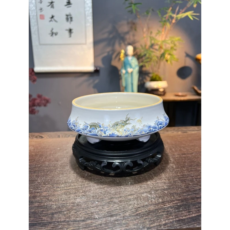 无孔创意中国风陶瓷无孔水培苔藓球花盆盆栽盆景造景盆13.5*7CM