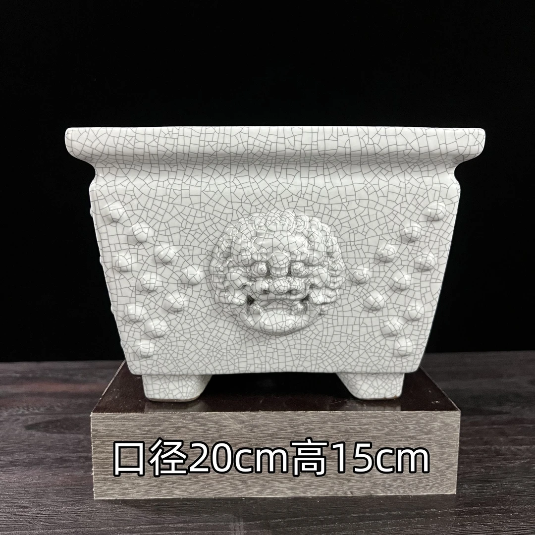 白汝石湾大号四方兽头绿植盆景造景花盆