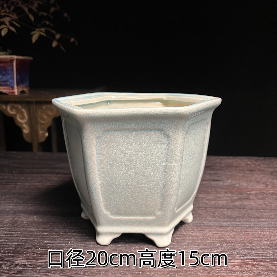 六边形造景花盆陶瓷大号中式绿植黄杨竹子金弹子三角梅专用盆景盆