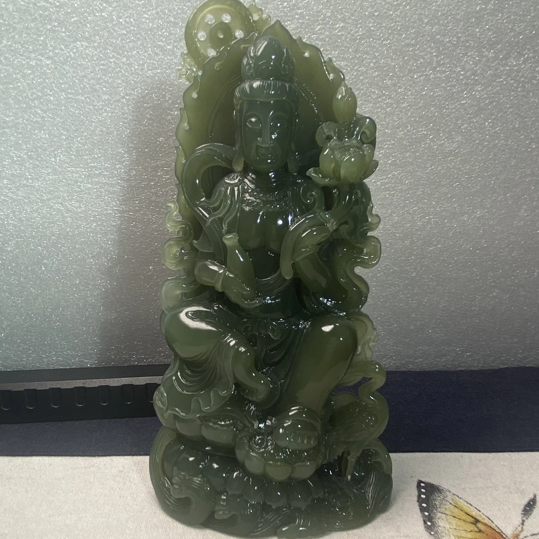 和田玉观音手工雕刻摆件