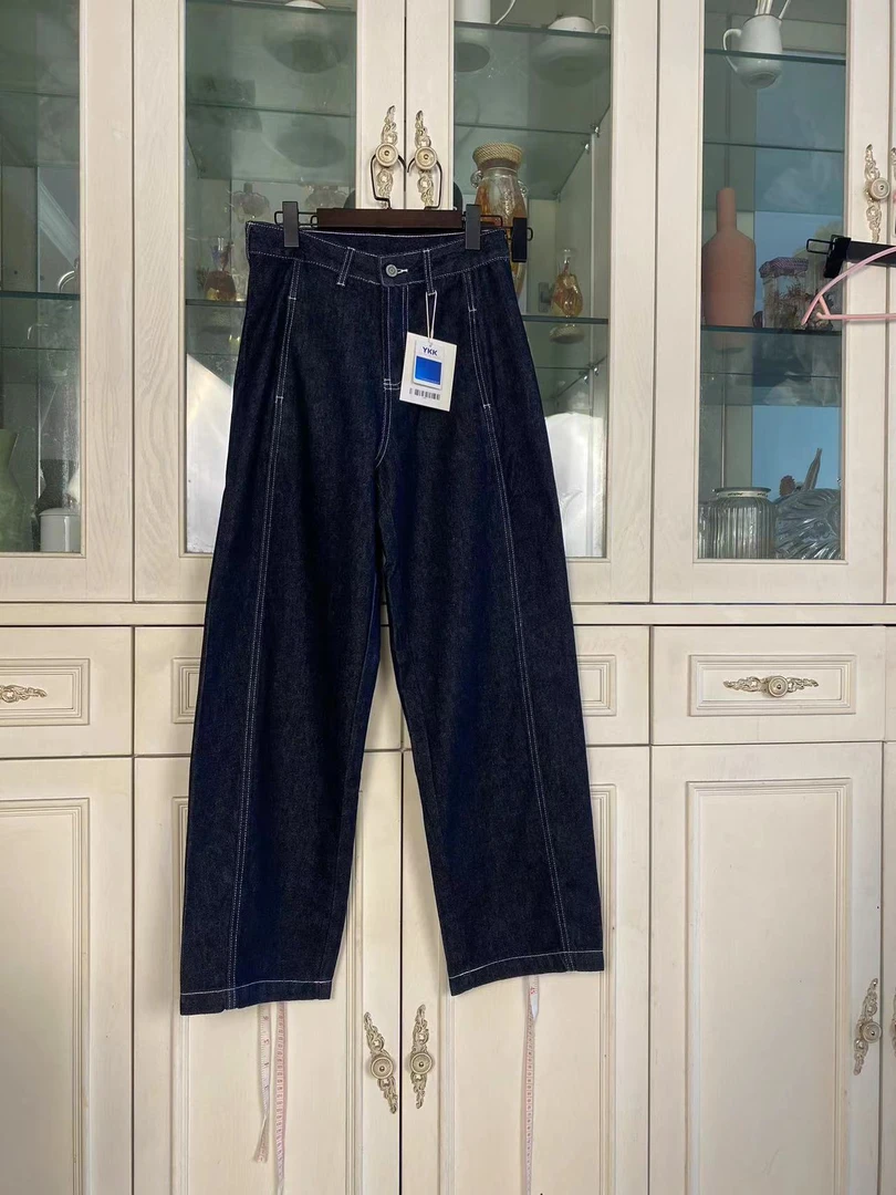 春秋时尚丹宁蓝女装直筒牛仔裤高腰休闲宽松