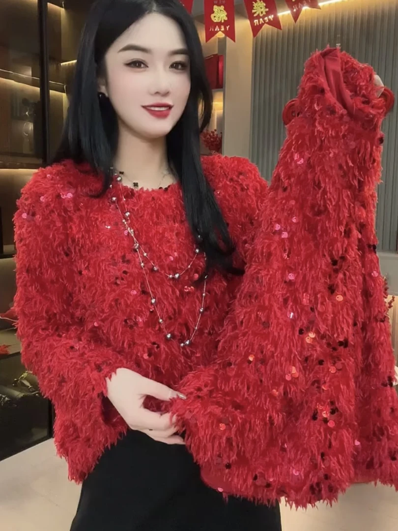 春季新款欧货设计感重工亮片宽松遮肉洋气减龄百搭显瘦网红上衣