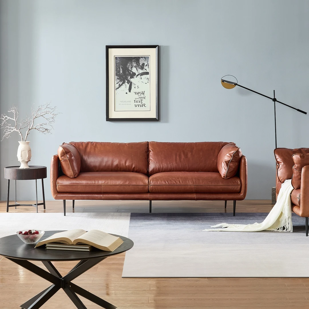 QK5028怀抱沙发 全头层牛皮真皮沙发 简约复古风美式沙发