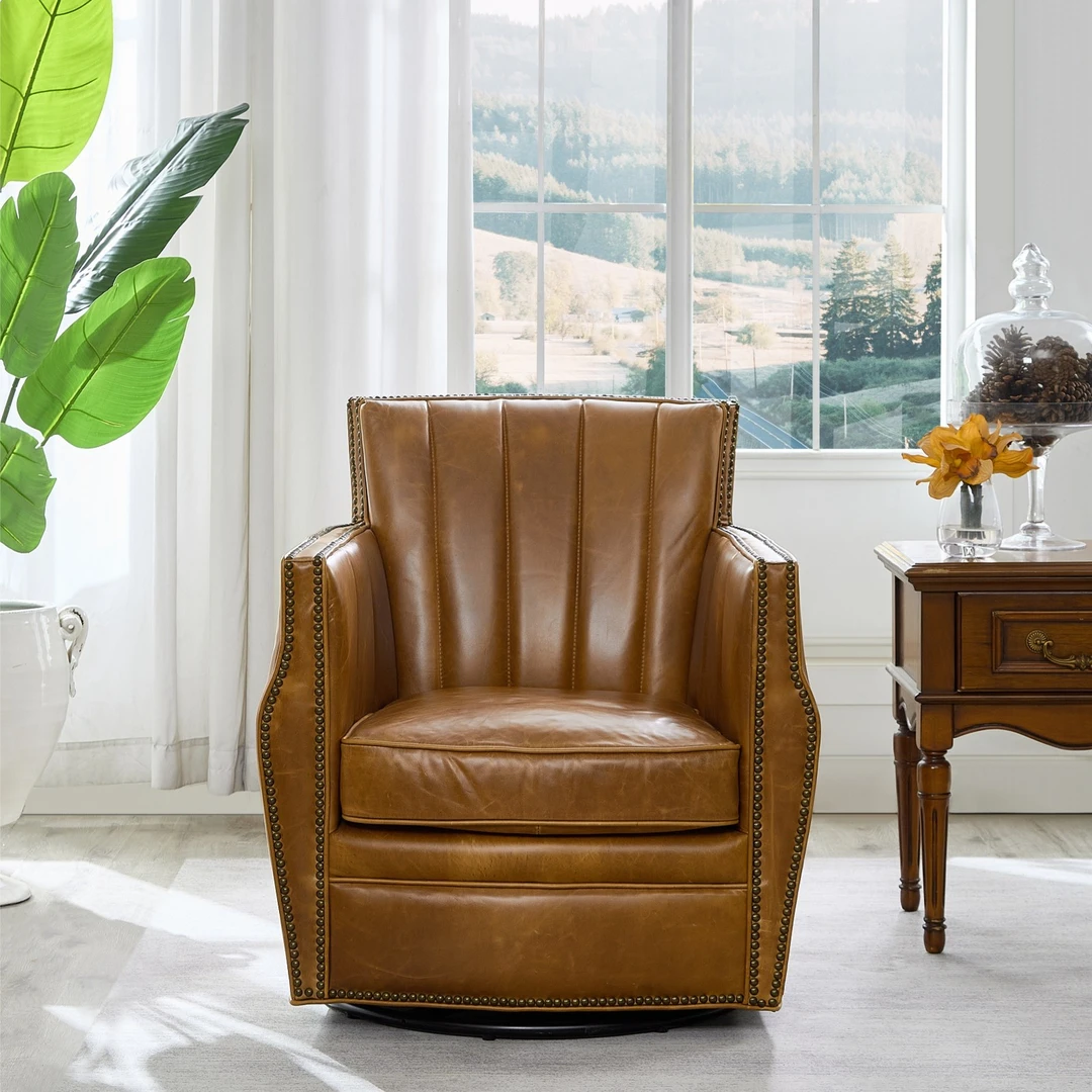 QK5025 全真皮单人椅 复古轻奢老板椅 可旋转单椅