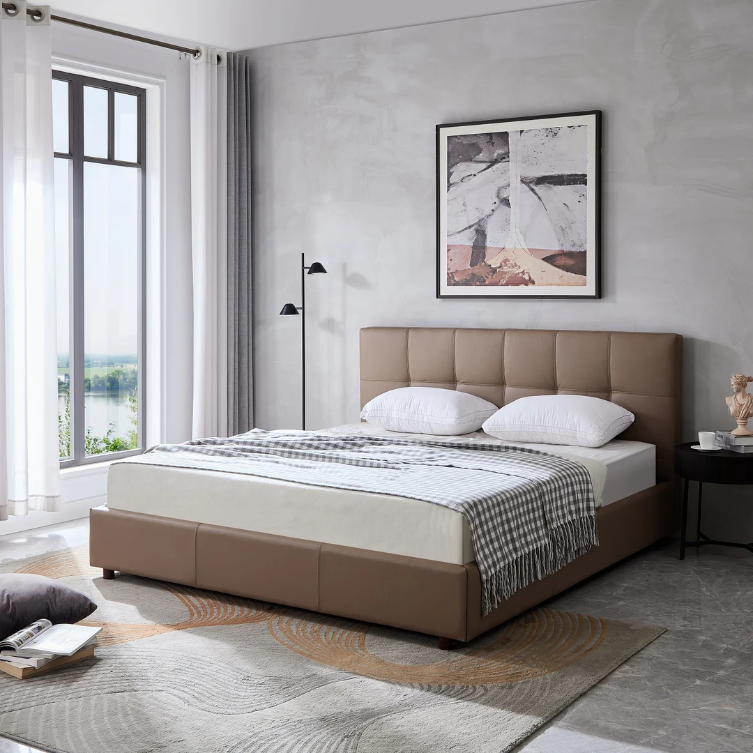 QK5081 1.8m简约风全真皮双人床 主卧带床箱加厚软靠大床 婚床