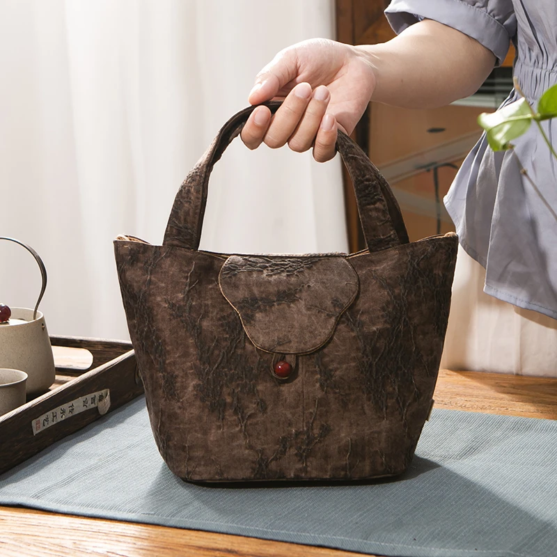 真丝香云纱如意茶事包 旅行便携禅意收纳包户外旅行茶具收纳