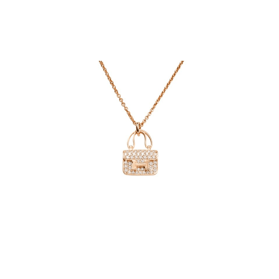 全新未使用 Hermes/爱马仕 Constance Amulette 玫瑰金项链简约