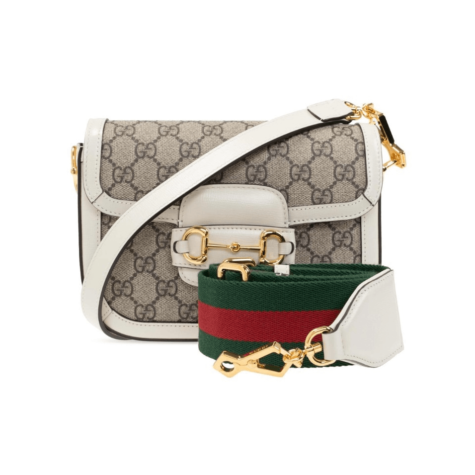 99新 GUCCI/古驰 1955mini马衔扣复古金扣 老花单肩包 斜挎包白色