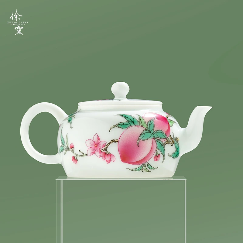 徐窑四桃莲子壶 粉彩手绘景德镇手工陶瓷茶器品茗茶壶100ml桃纹