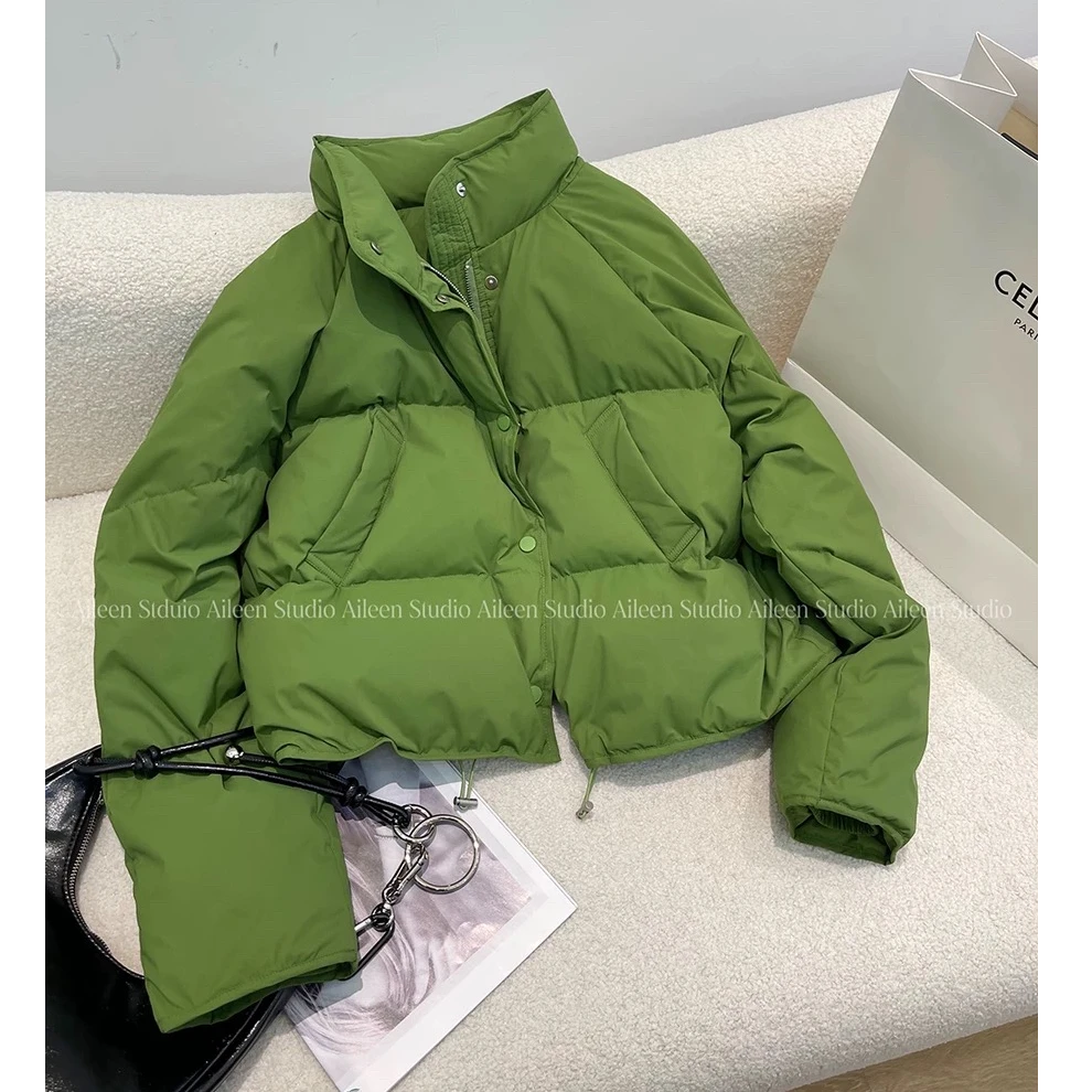 绿色短款羽绒服女2025冬装新款韩版减龄加厚保暖90白鸭绒外套上衣