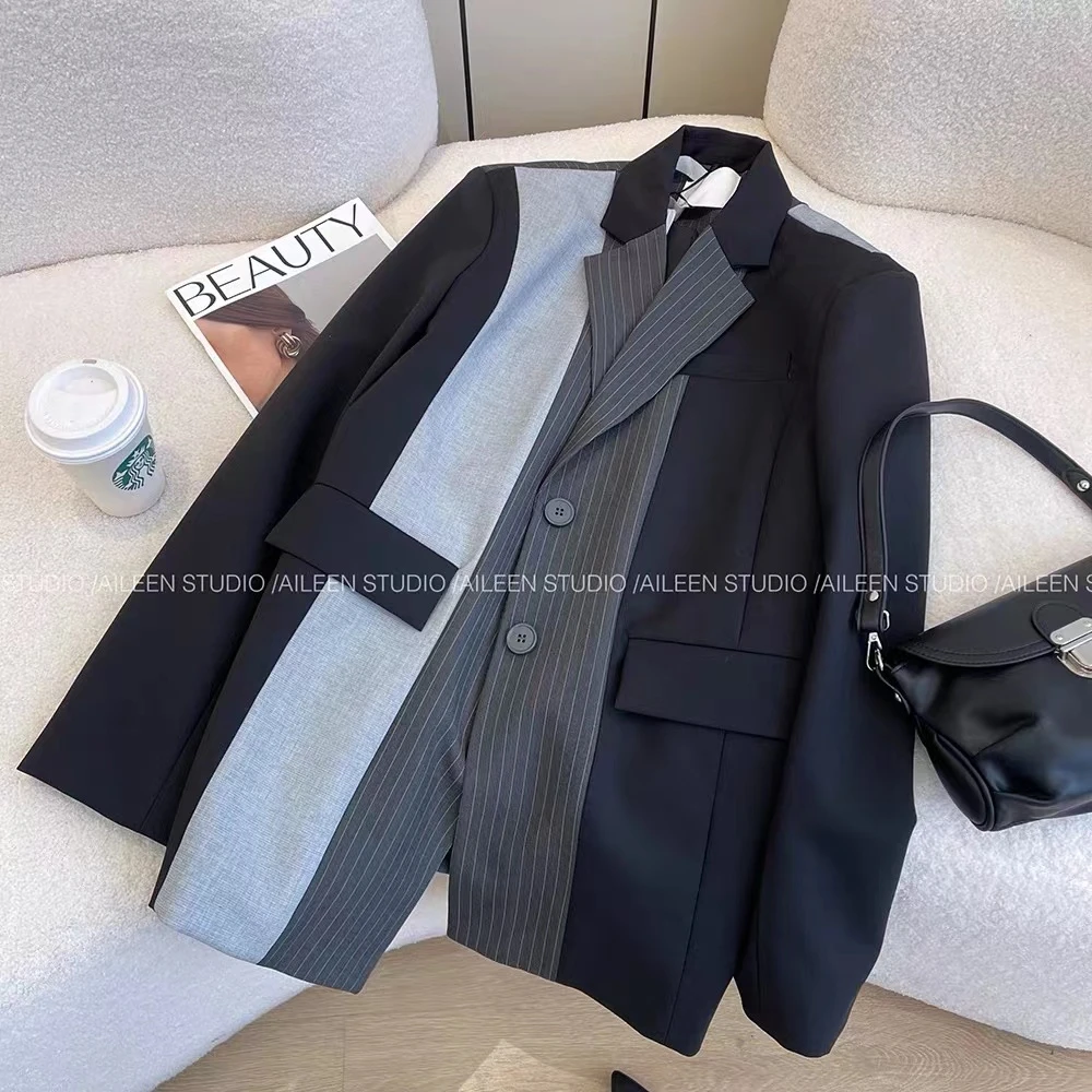 西装外套女设计感小众2025春装新款韩版时尚撞色拼接气质西服上衣