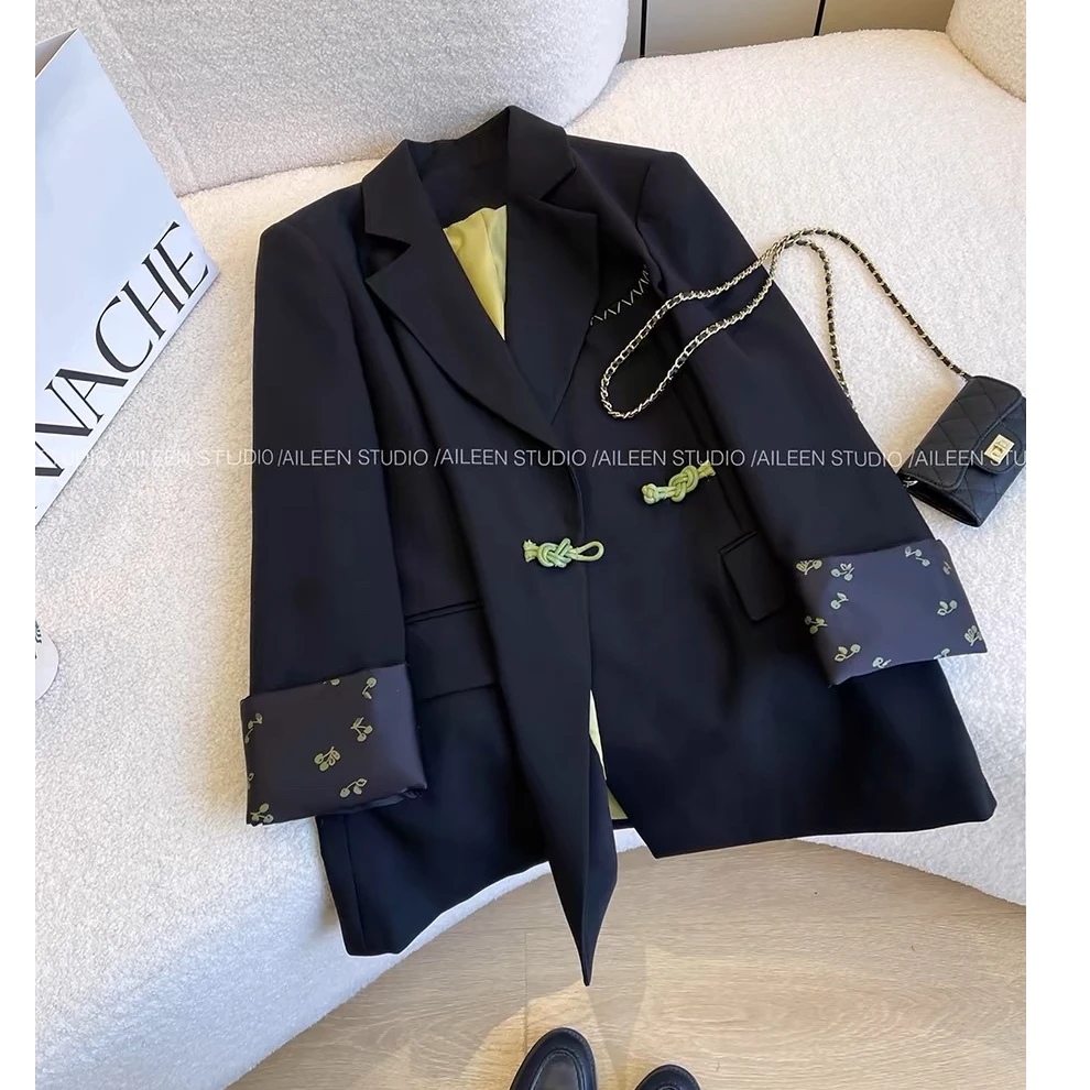 新中式西装外套女2025春装新款撞色拼接设计感小众国风小西服上衣