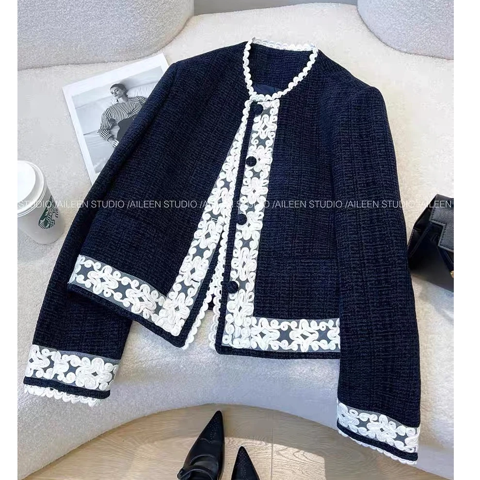 小香风外套女短款2025春装新款韩国东大门设计感蕾丝拼接气质上衣