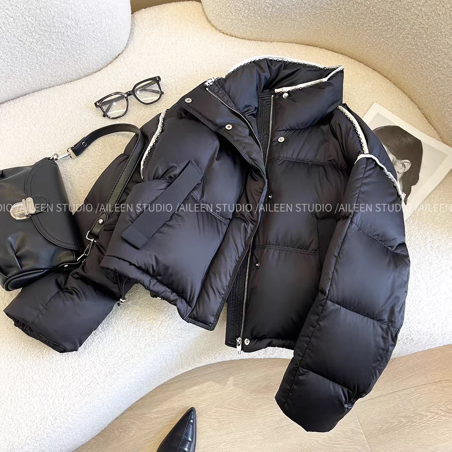 黑色羽绒服女短款2025冬装新款加厚保暖面包服设计感90白鸭绒外套