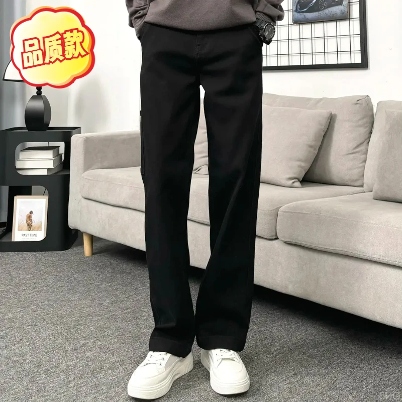 经典黑色弹力显瘦舒适百搭休闲通勤口袋简约装饰男士直筒牛仔裤