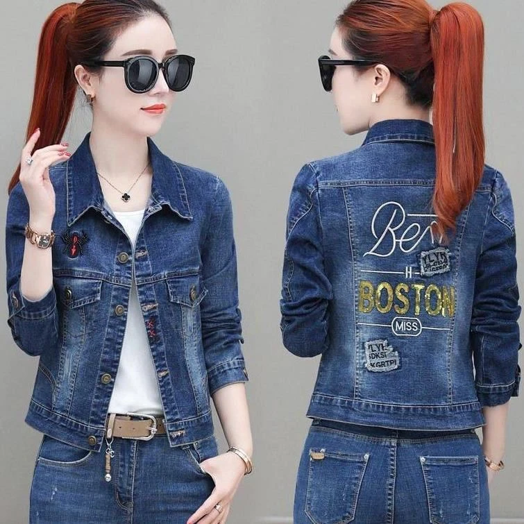 牛仔外套女短款修身显瘦小个子绣花亮片弹力牛仔上衣夹克2025新款