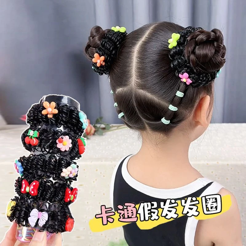 女童夏日凉爽双丸子头造型卡通假发圈甜美可爱假发丸子头发饰头花