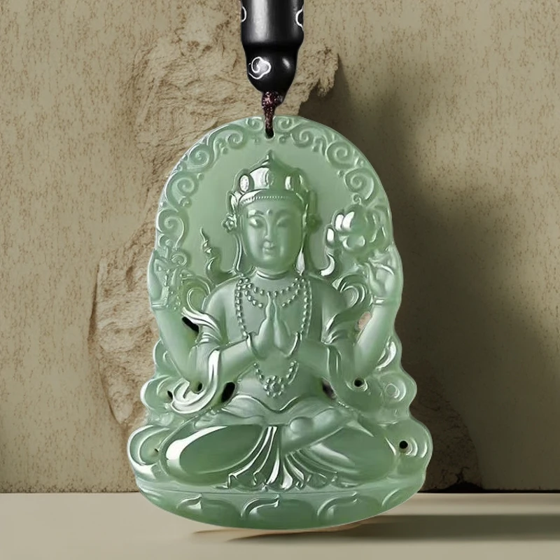 琉璃双面精雕观音项链项坠菩萨挂件吊坠男女款浅油青色情侣款吊坠