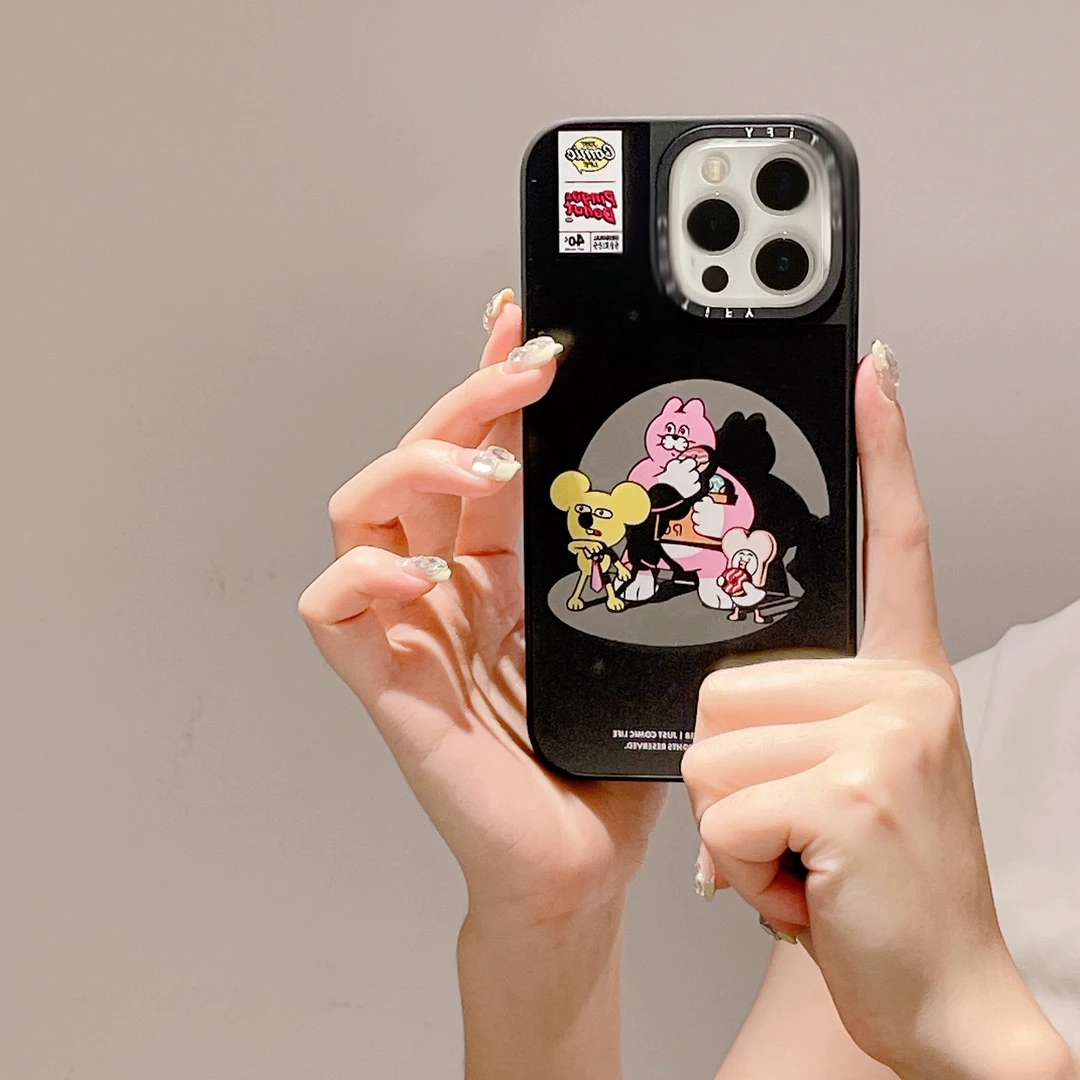 case贪吃猫被发现15Pro镜面ins手机壳iPhone14黑边框苹果13Promax