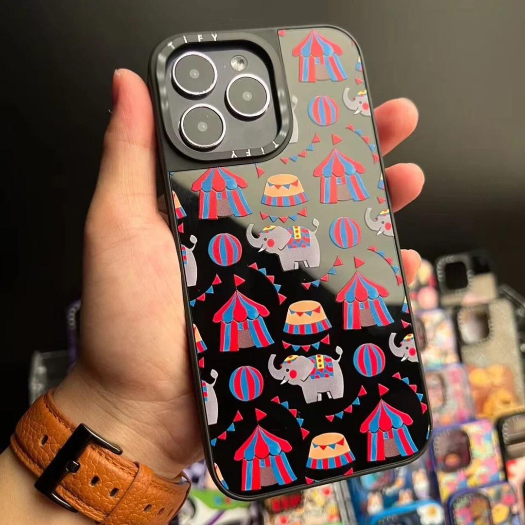case马戏团小象14Pro手机壳镜面iPhone13黑边框苹果12Promax