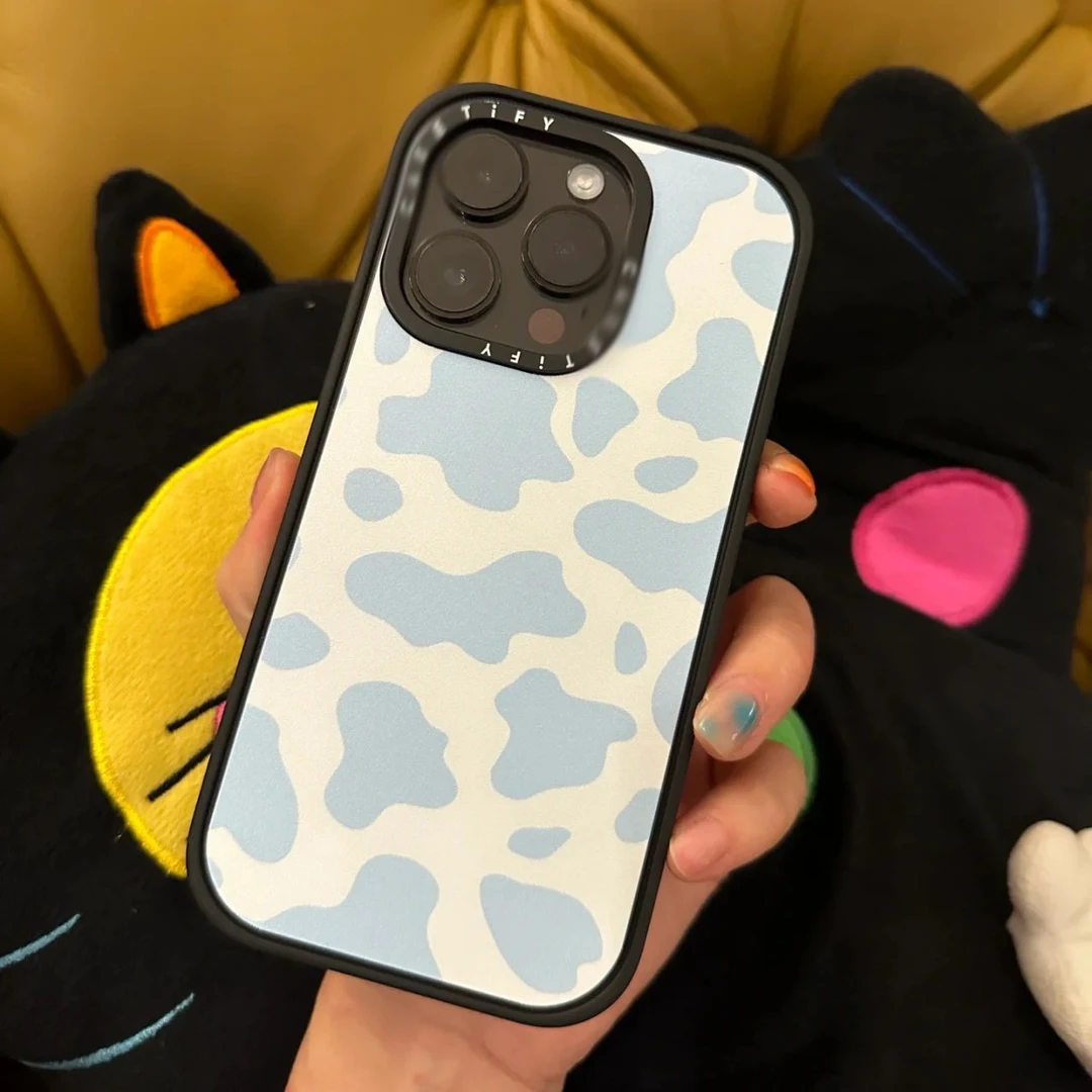 case浅蓝牛奶纹14iPhone手机壳镜面iPhone13黑边框苹果12Pro