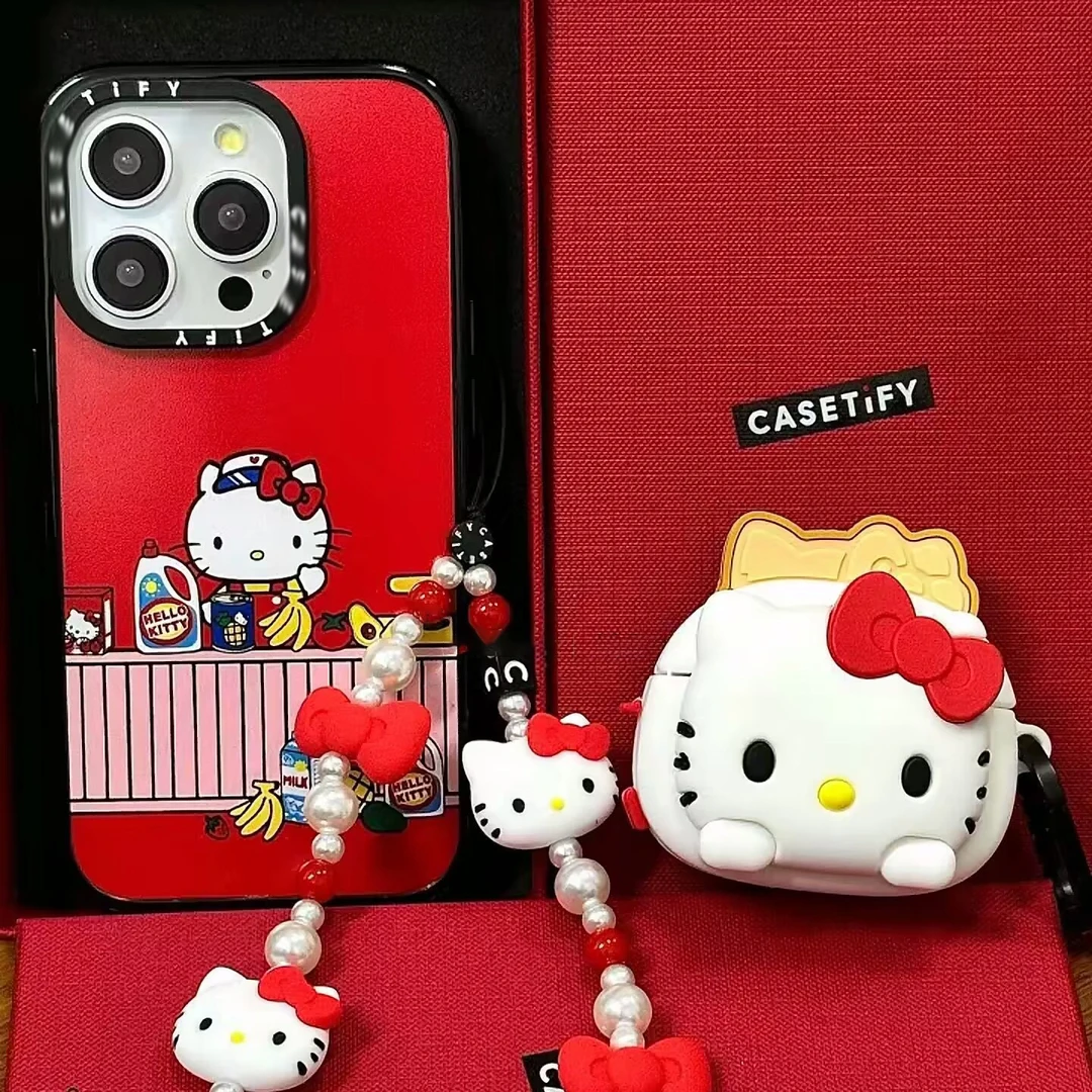 case镜面kt猫带链条15Pro手机壳镜面iPhone14黑边框小众13