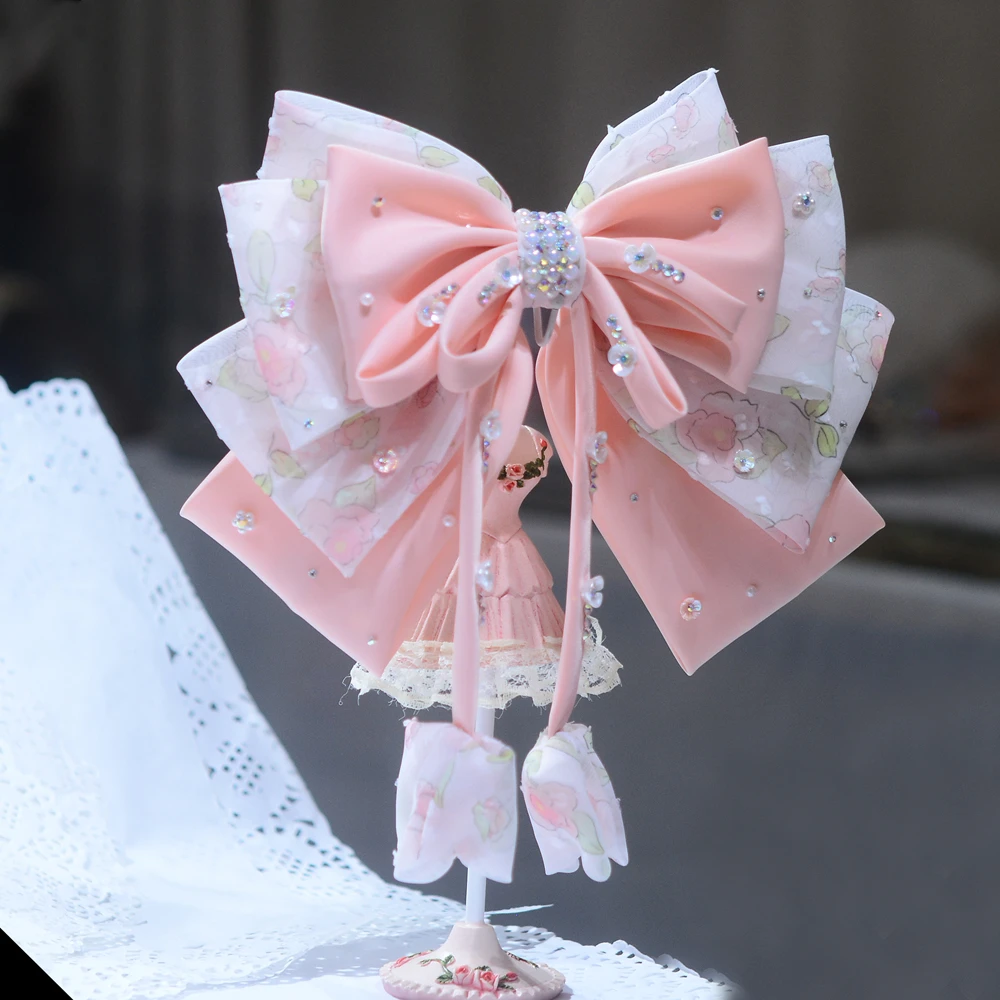 花公举时尚私人订制蝴蝶结玫瑰花流苏满钻马尾横夹盘发夹发饰头饰