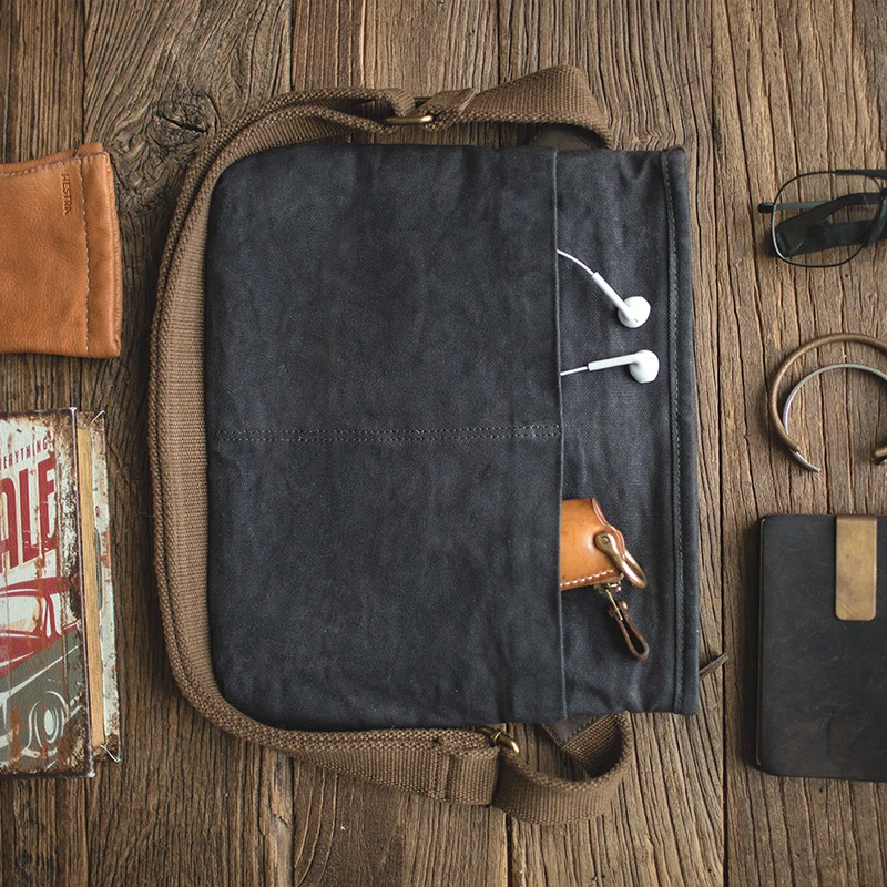 马登美式复古简约油蜡包单肩通勤邮差包耐磨做旧设计防水帆布包男