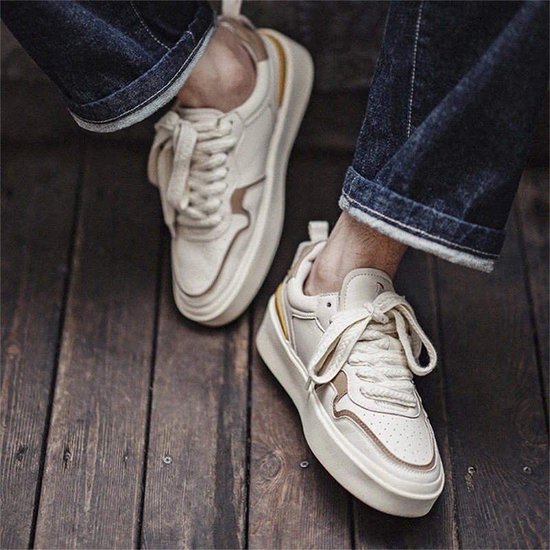马登探索复古板鞋男生2025春新款厚底增高低帮透气休闲小白鞋男士