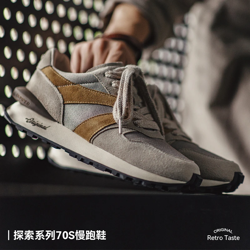 马登2025新款复古慢跑鞋春男士款休闲运动网面透气厚底华夫阿甘鞋