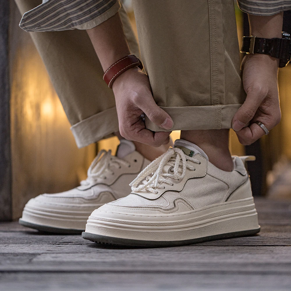 马登天空之镜板鞋亚麻国风百搭透气休闲低帮小白鞋复古运动鞋厚底