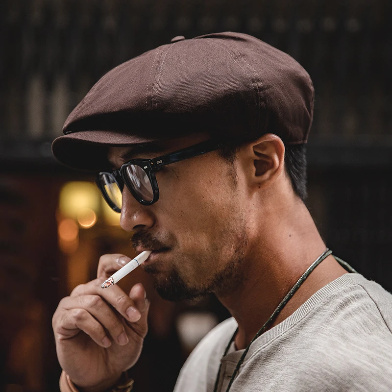 马登复古油蜡报童帽贝雷画家帽八角帽子男