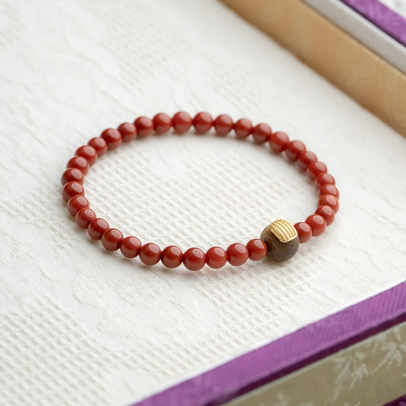 莺歌绿奇楠南红高级气质国潮文玩单圈手串