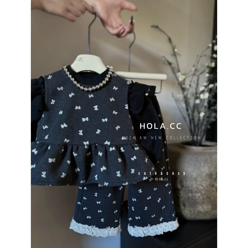 HOLA.CC·冬~蝴蝶结呢子两件套8632（汉服套装）灰色